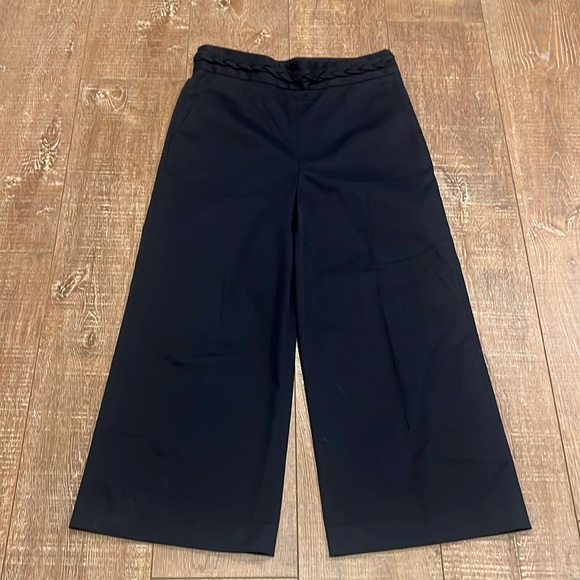 Valentino Red Label Navy Wide Leg Cropped Cotton Pants with Braided Waist Band - Picture 6 of 9